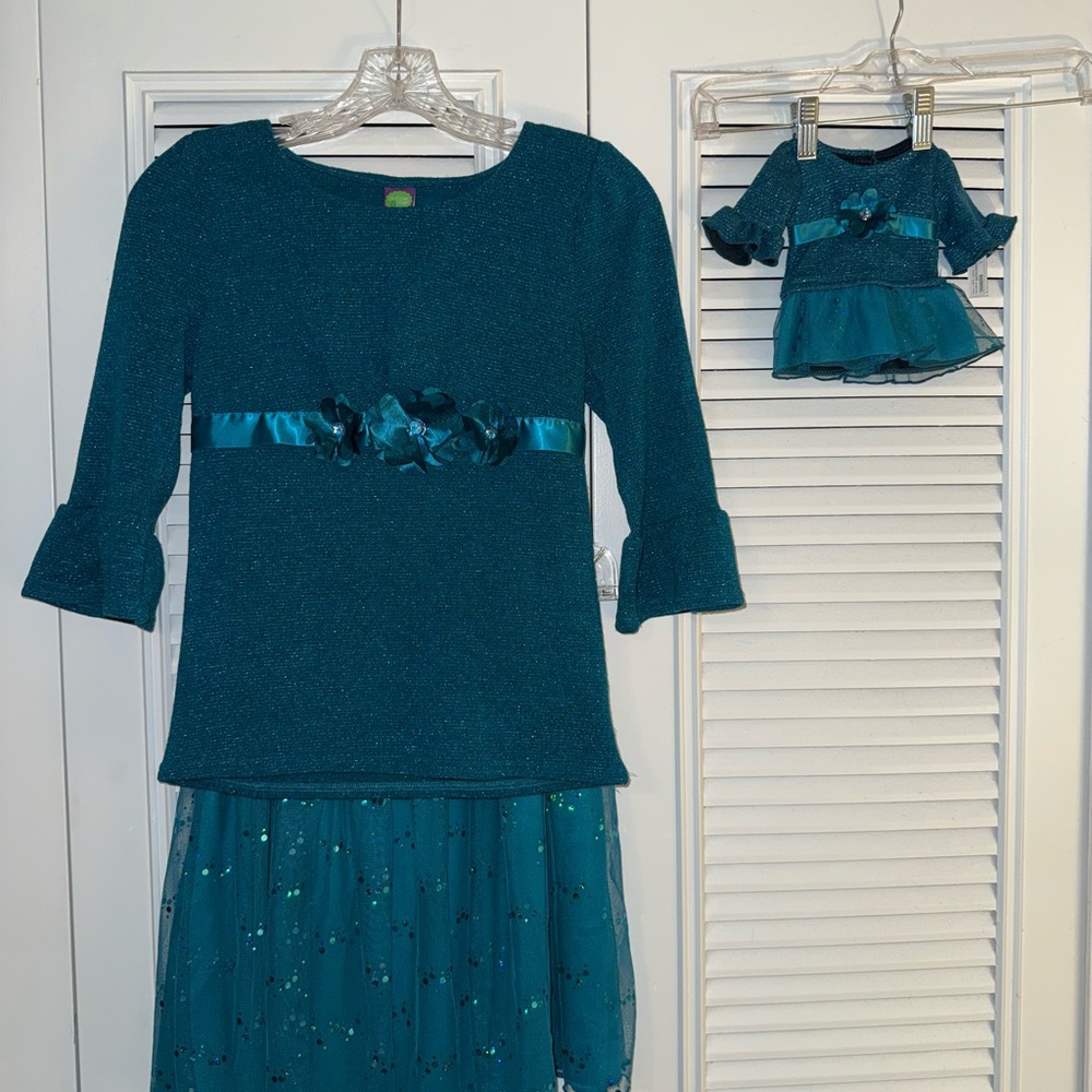 Dollie & Me Teal Dressy Outfit with Matching Doll Dress w/ DISCOUNTED SHIPPING - Picture 2 of 16